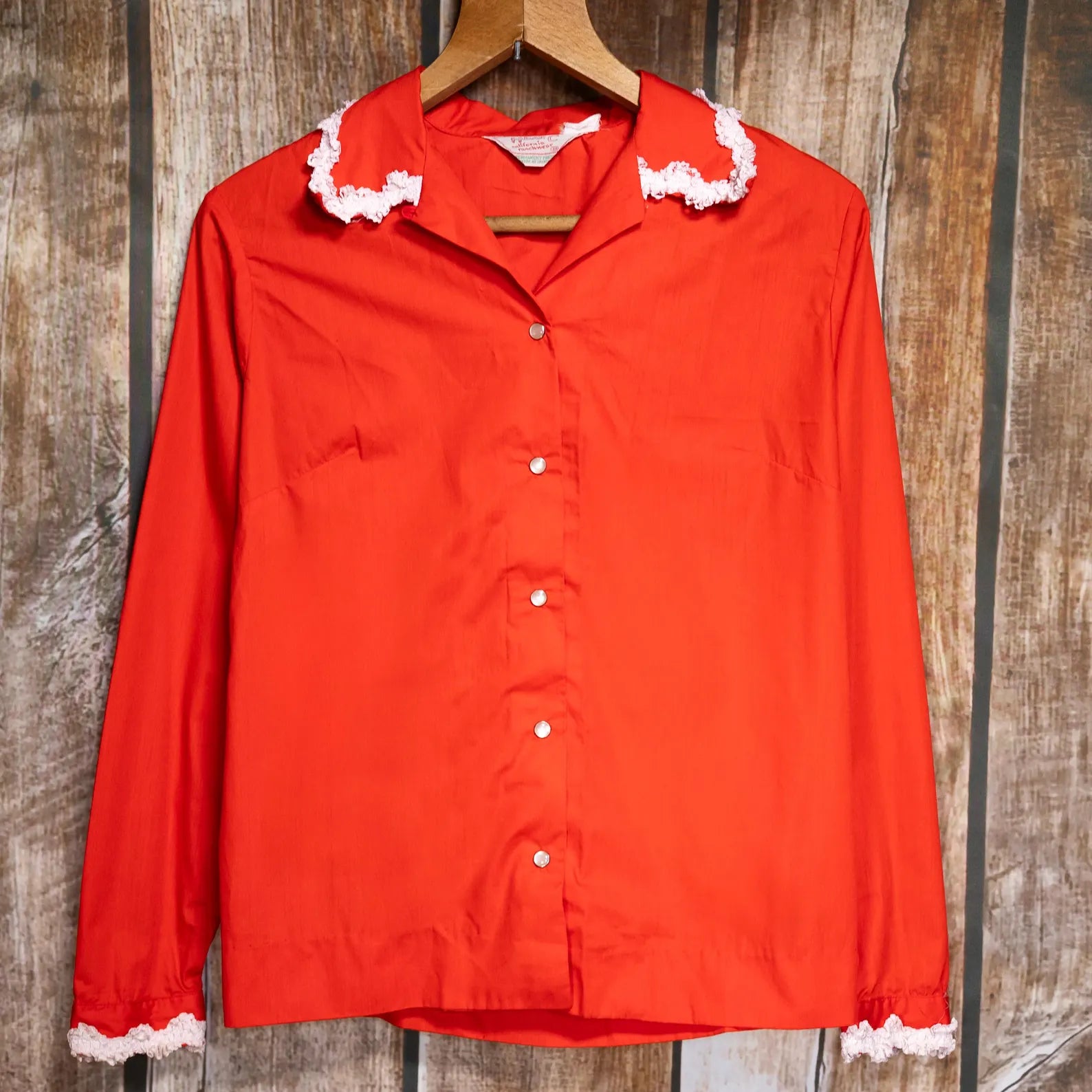 Vintage 1970s H Bar C Red Cowgirl Blouse with White Detail M / 10