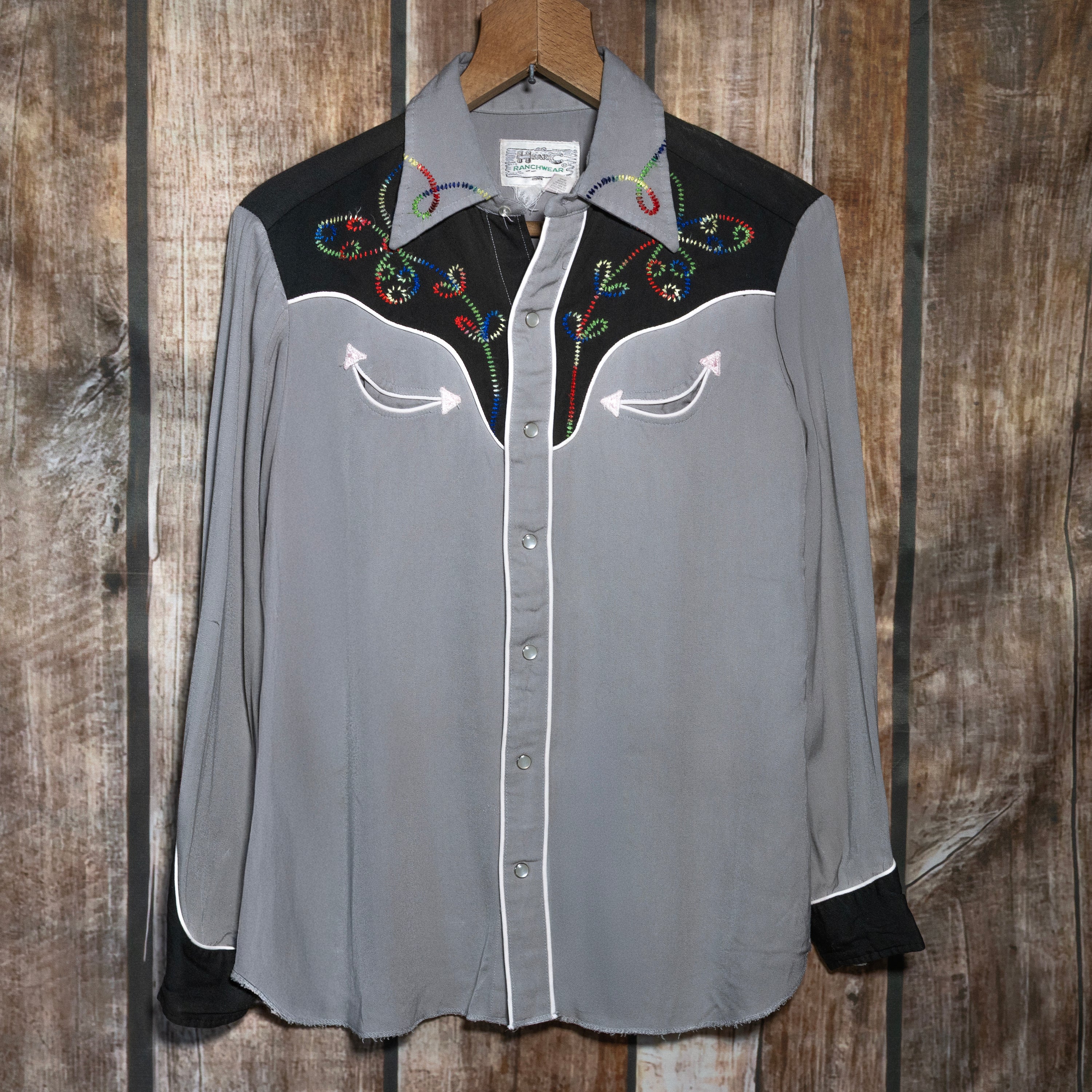 1950s Vintage H Bar C Ranchwear Grey Gabardine Western Shirt
