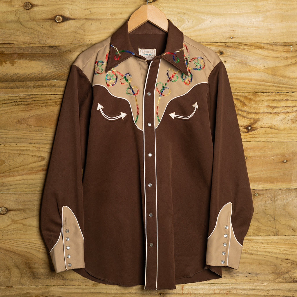 Vintage H Bar C California Ranchwear Brown Embroidered Western Shirt - Pearl Snaps - Size M