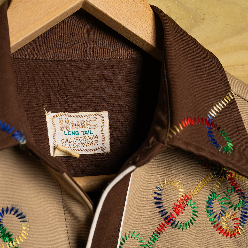 Vintage H Bar C California Ranchwear Brown Embroidered Western Shirt - Pearl Snaps - Size M
