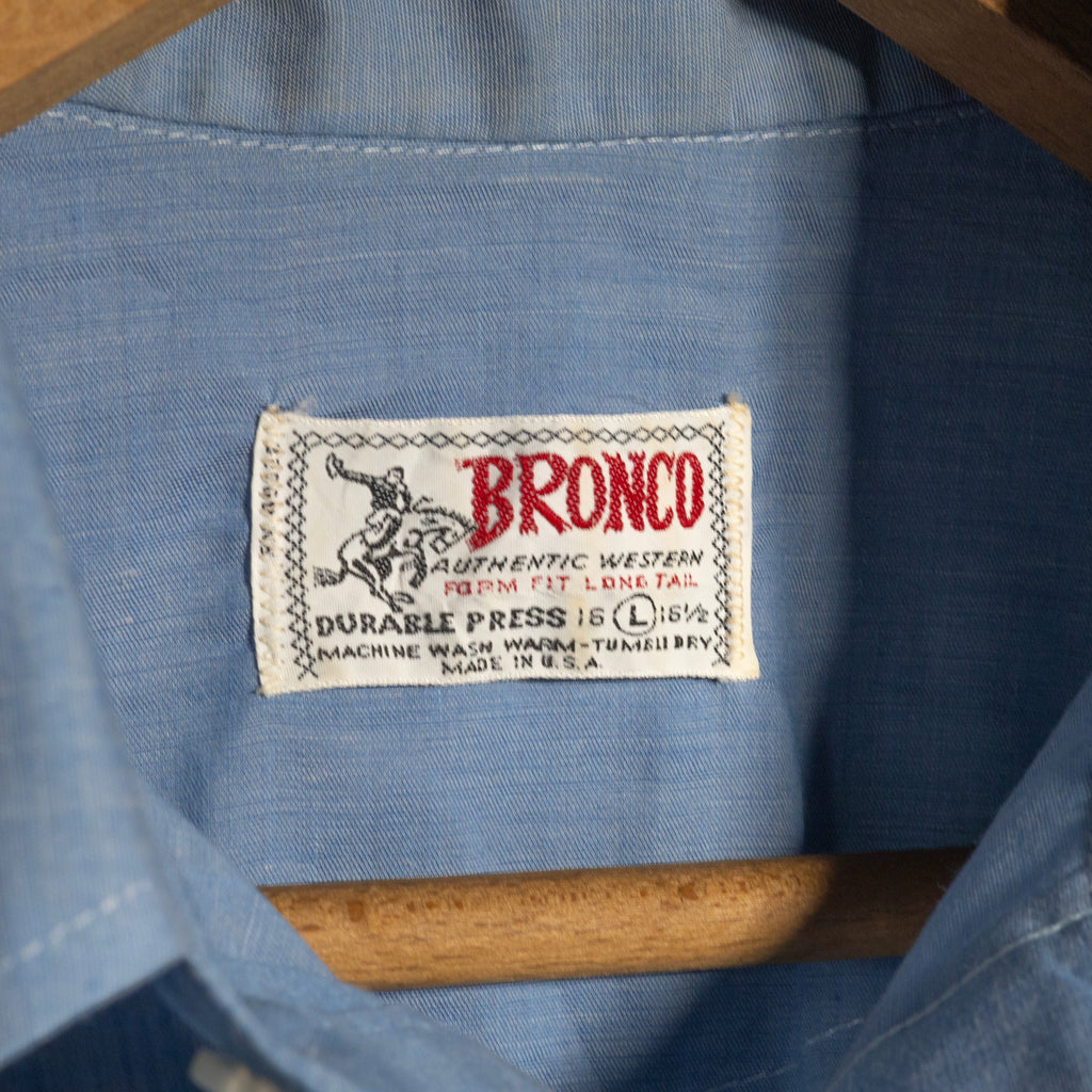 Vintage Bronco Embroidered Blue Western Long Line Shirt