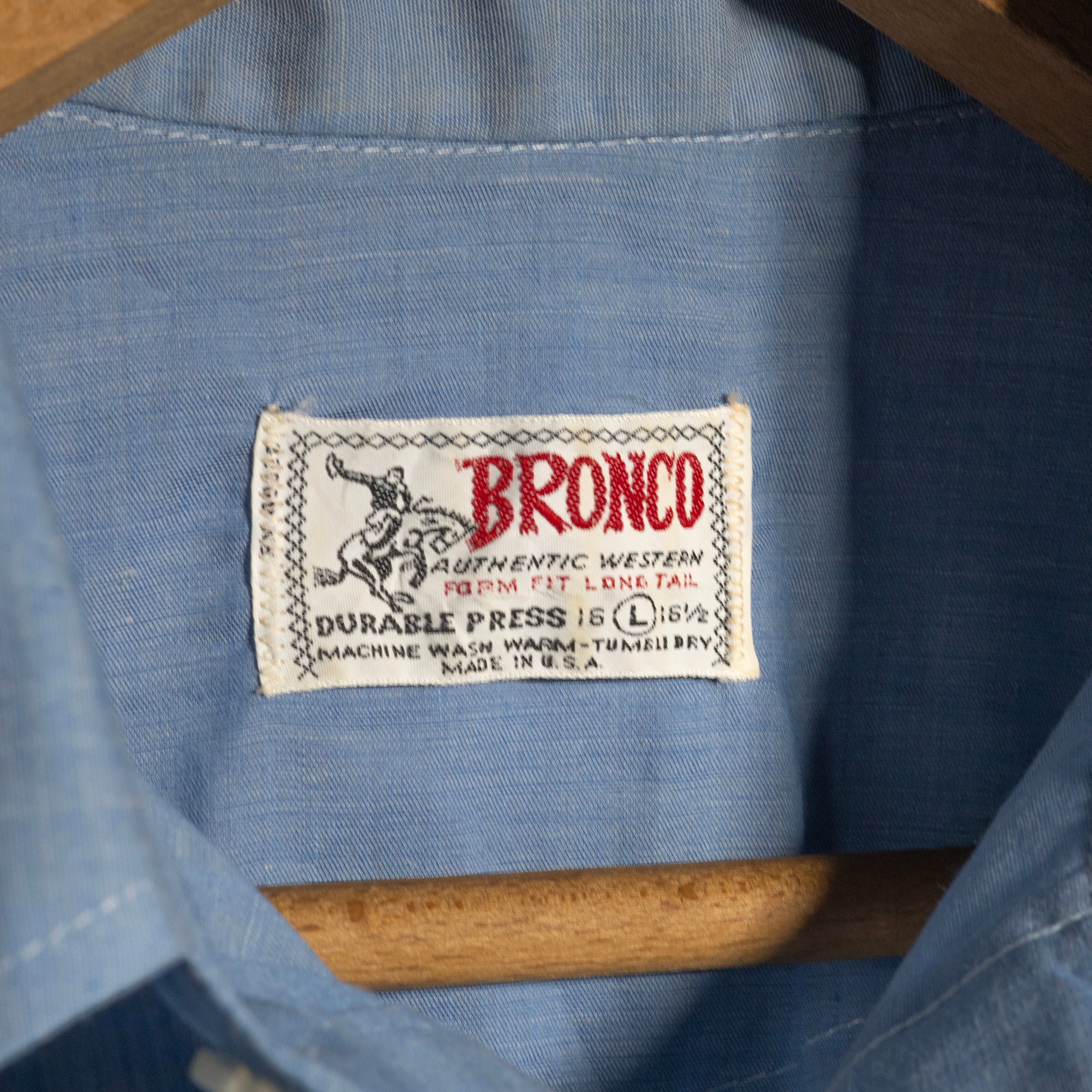 Vintage Bronco Embroidered Blue Western Long Line Shirt
