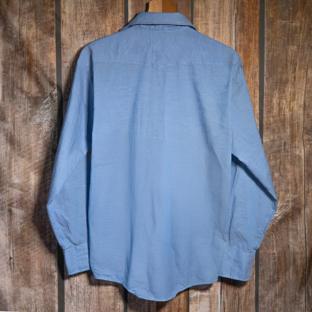 Vintage Bronco Embroidered Blue Western Long Line Shirt