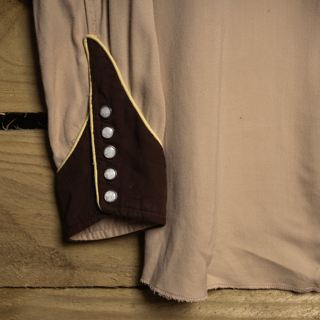 1950s California Ranchwear Beige & Brown Gabardine Western Shirt XL
