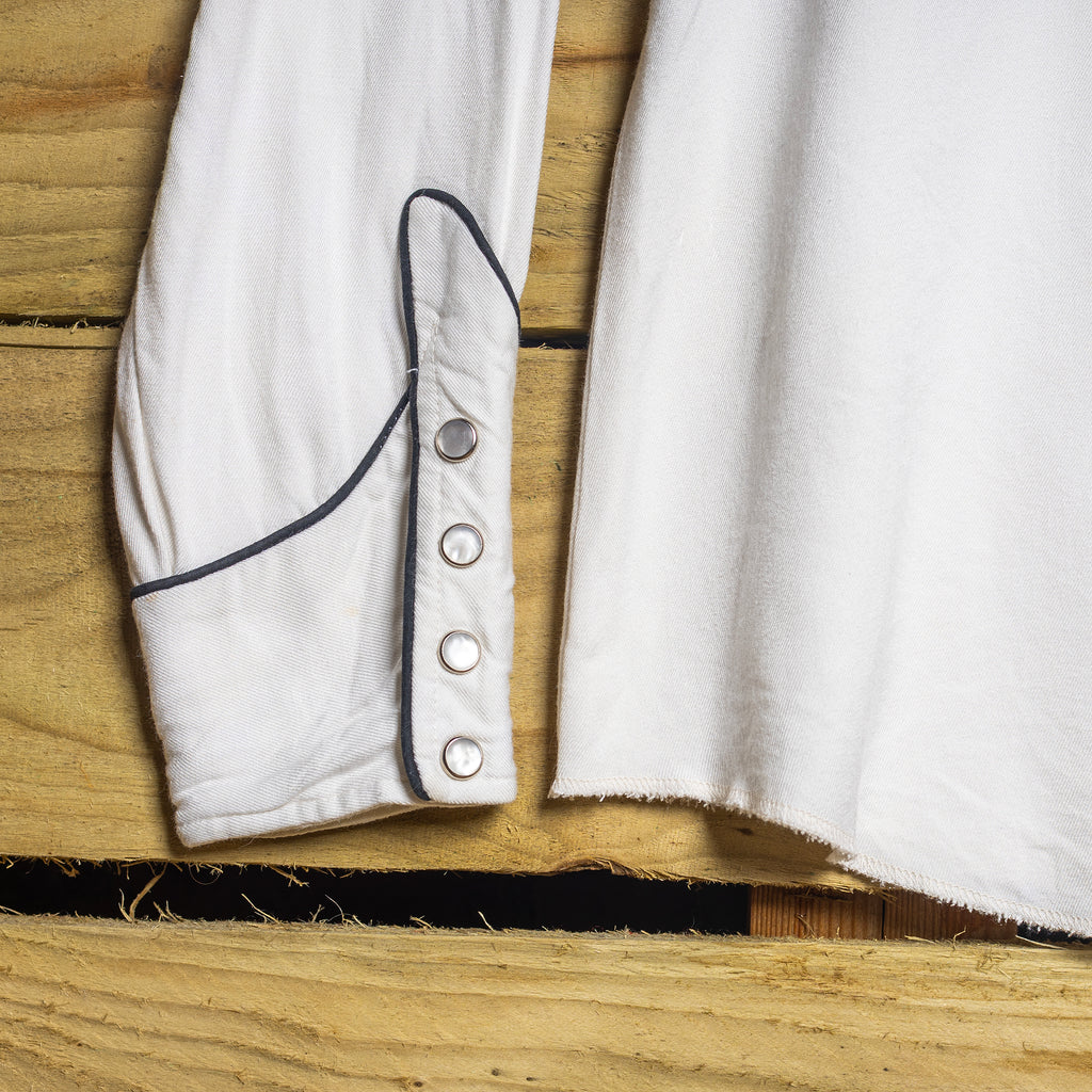 Rare 1950s Vintage California Ranchwear Embroidered Cream Pearl Snap Western Shirt – Size M