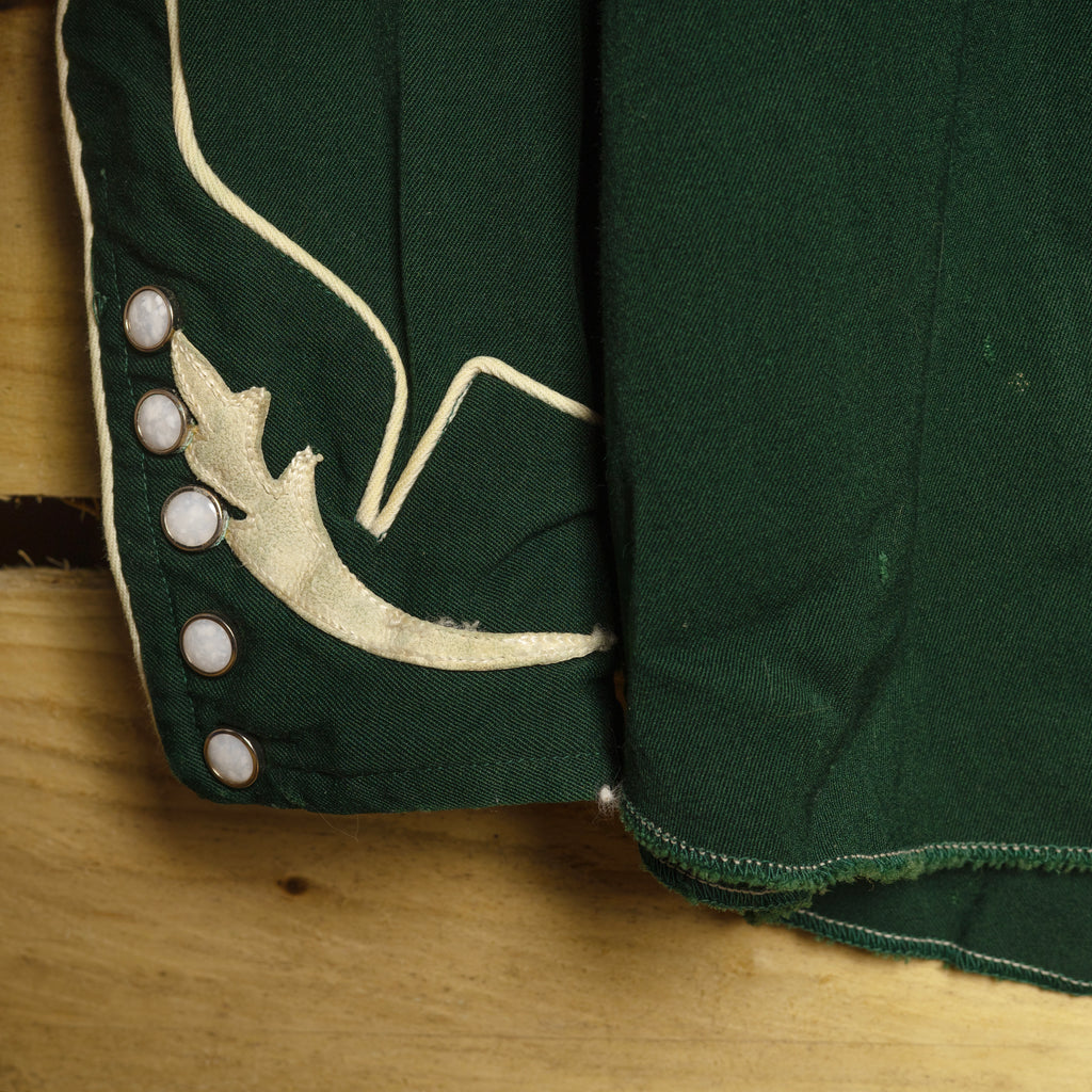 Vintage 1950s California Ranchwear Green Gabardine Cactus Embroidered Western Shirt | Size L