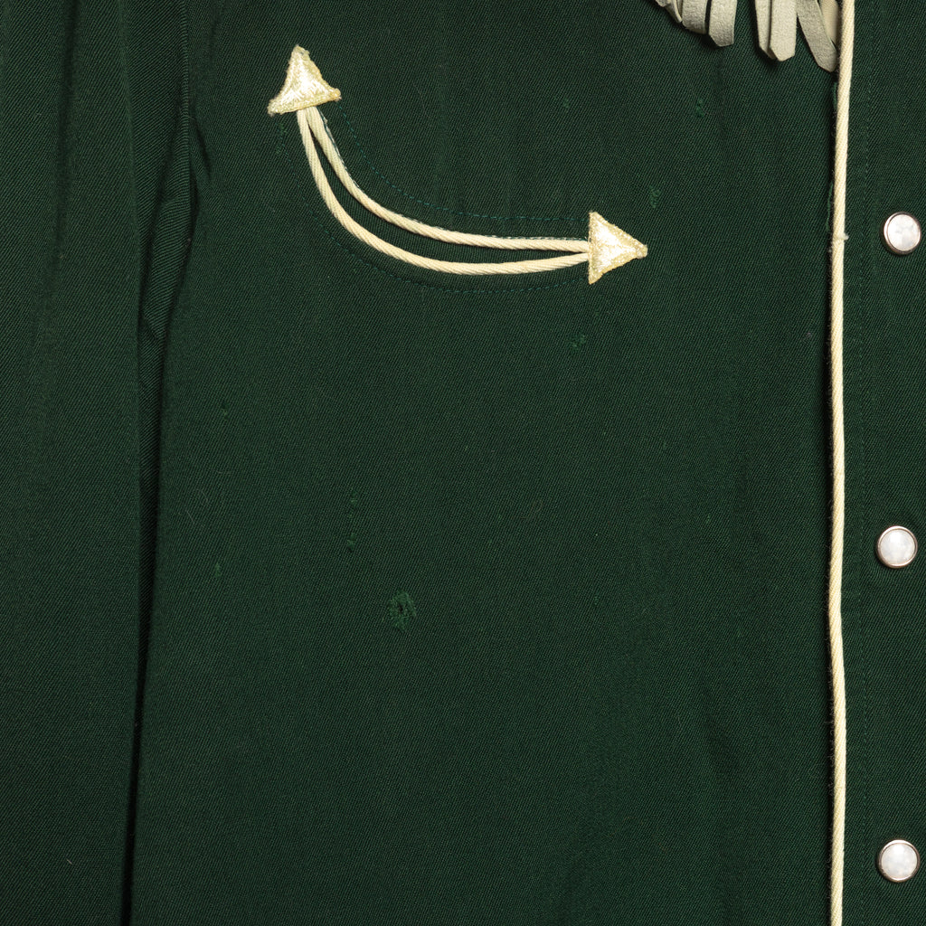 Vintage 1950s California Ranchwear Green Gabardine Cactus Embroidered Western Shirt | Size L
