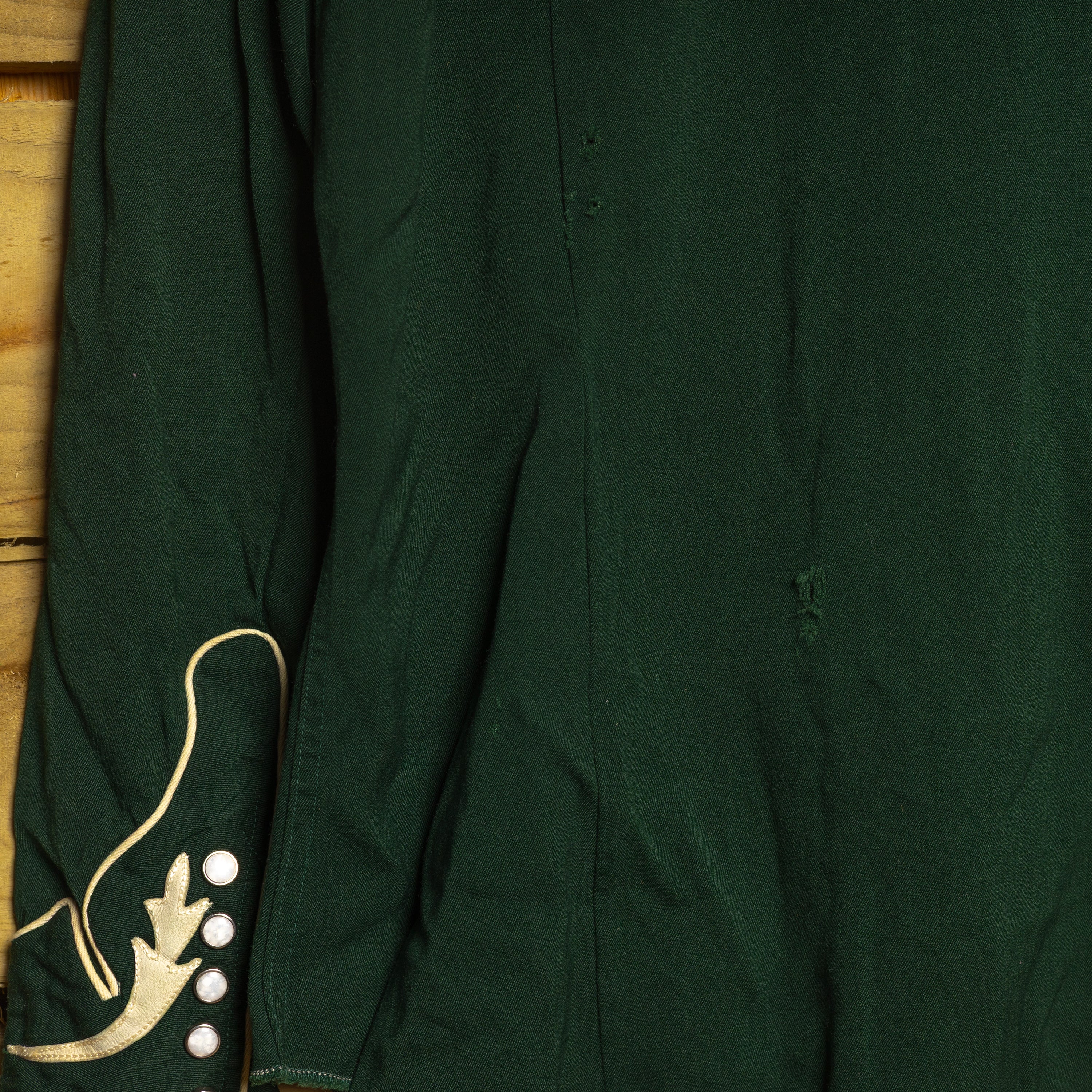 Vintage 1950s California Ranchwear Green Gabardine Cactus Embroidered Western Shirt | Size L