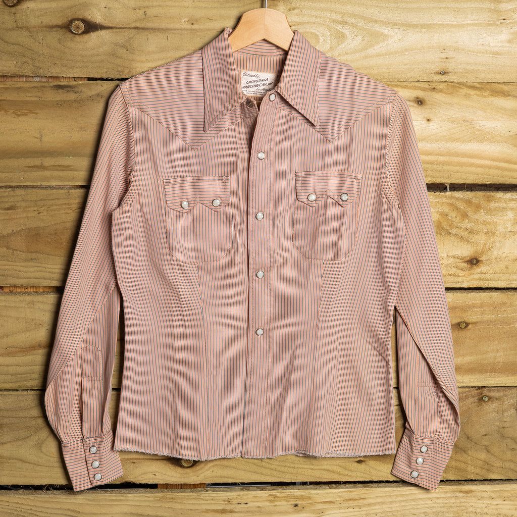 Vintage 1950s/60s California Ranchwear Striped Cowboy Shirt with Pearl Snaps & Sawtooth Pockets — S