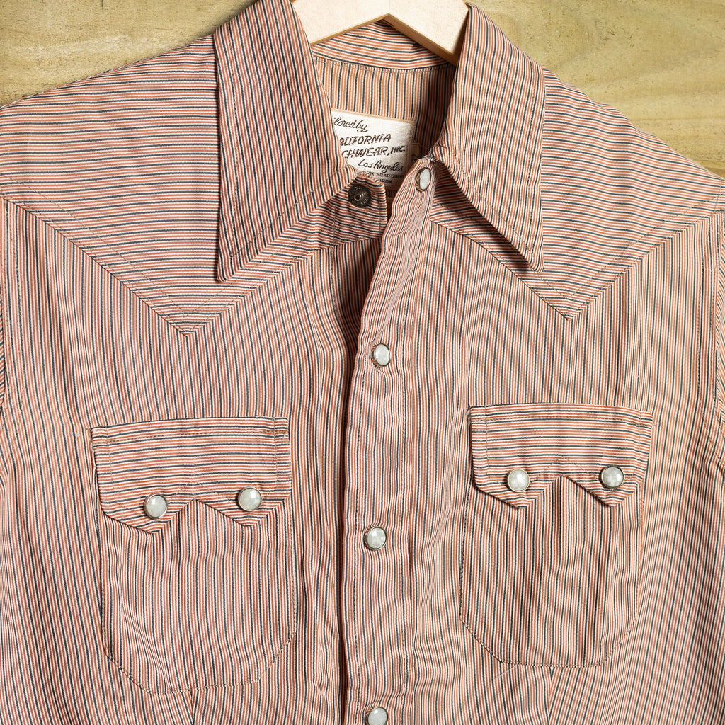 Vintage 1950s/60s California Ranchwear Striped Cowboy Shirt with Pearl Snaps & Sawtooth Pockets — S