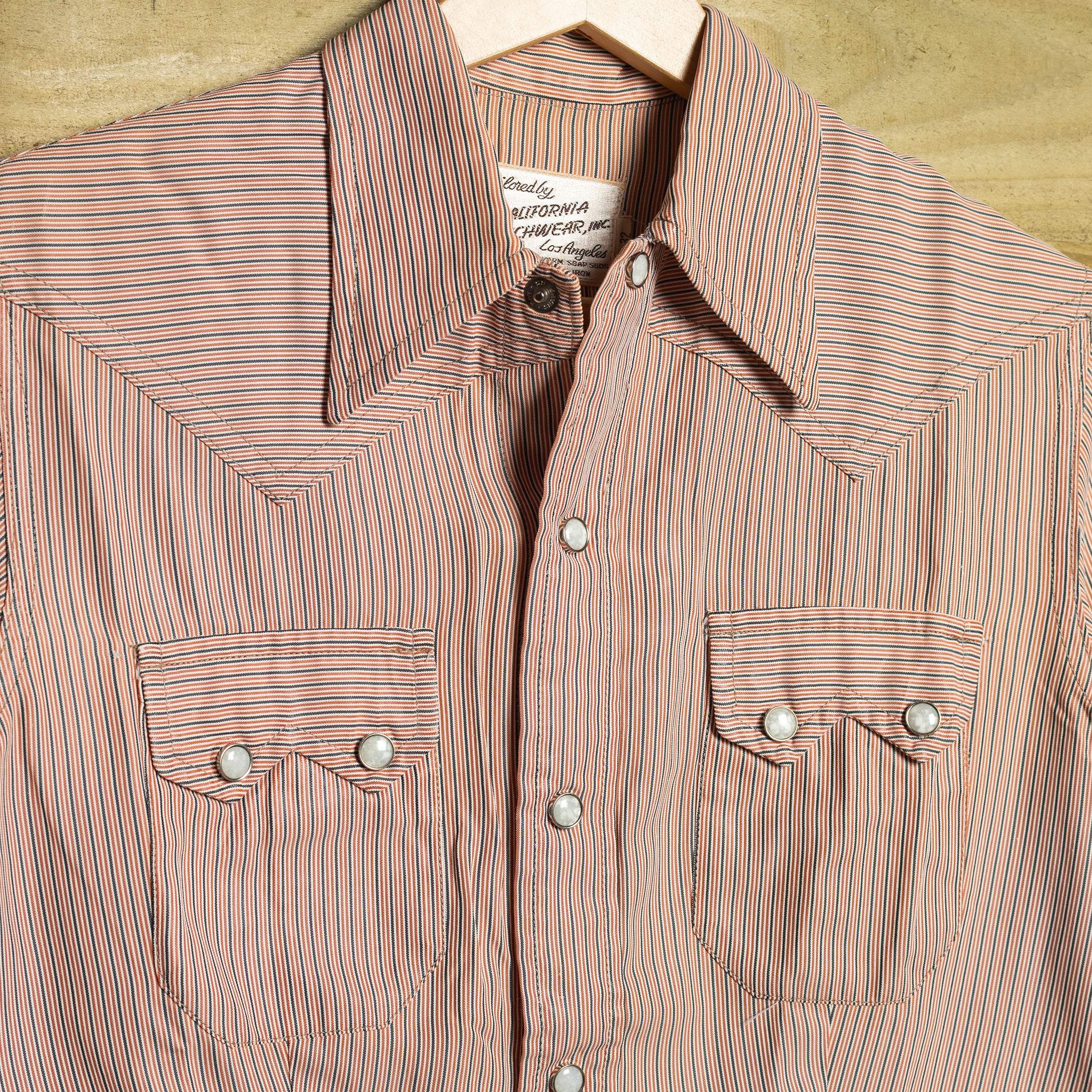 Vintage 1950s/60s California Ranchwear Striped Cowboy Shirt with Pearl Snaps & Sawtooth Pockets — S
