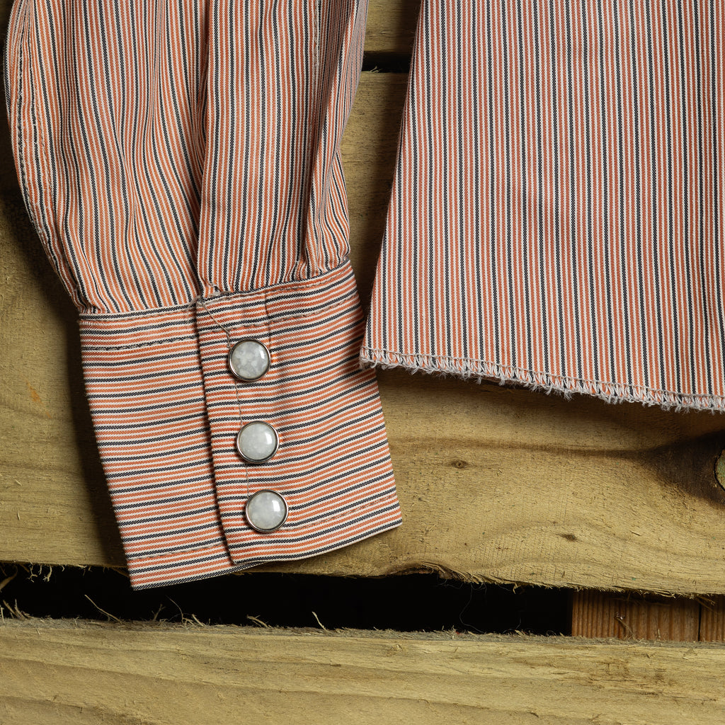 Vintage 1950s/60s California Ranchwear Striped Cowboy Shirt with Pearl Snaps & Sawtooth Pockets — S