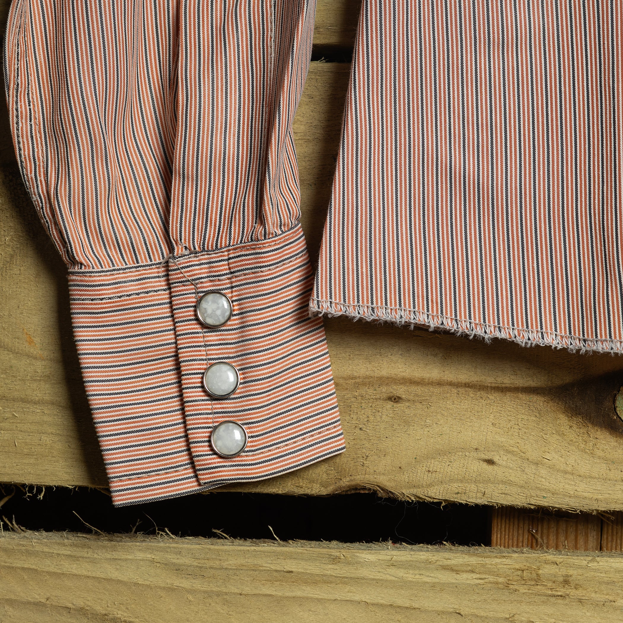 Vintage 1950s/60s California Ranchwear Striped Cowboy Shirt with Pearl Snaps & Sawtooth Pockets — S