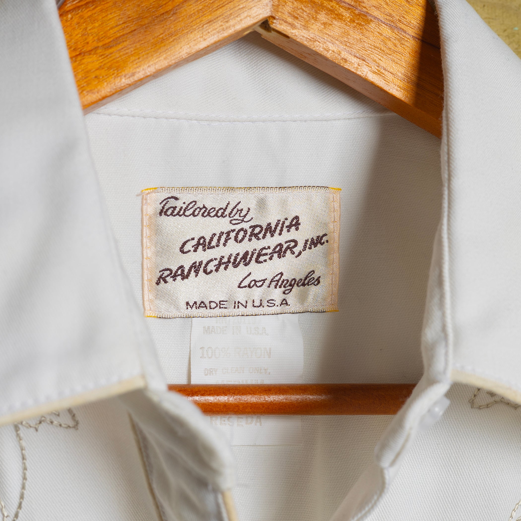 Vintage California Ranchwear Women's White Rayon Embroidered Cowboy Shirt with Pearl Snaps - Size Medium