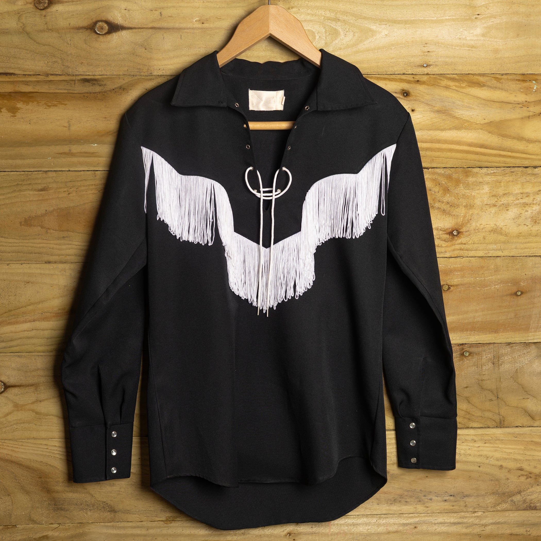 Vintage Caravan Western Wear Fringed Black Cowboy Shirt M