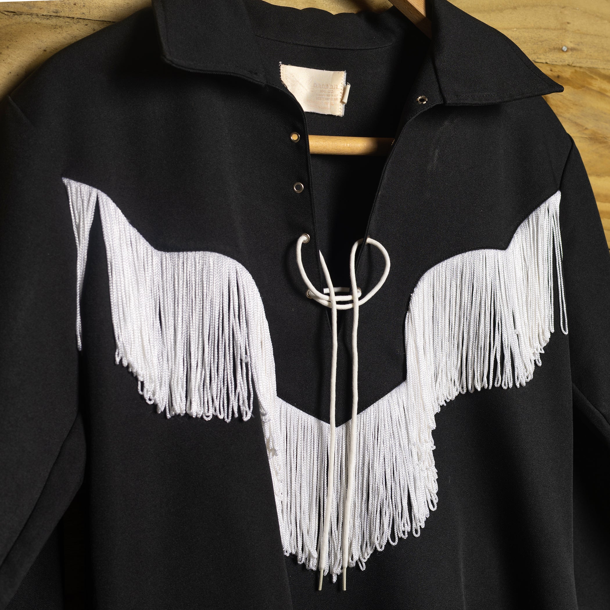 Vintage Caravan Western Wear Fringed Black Cowboy Shirt M