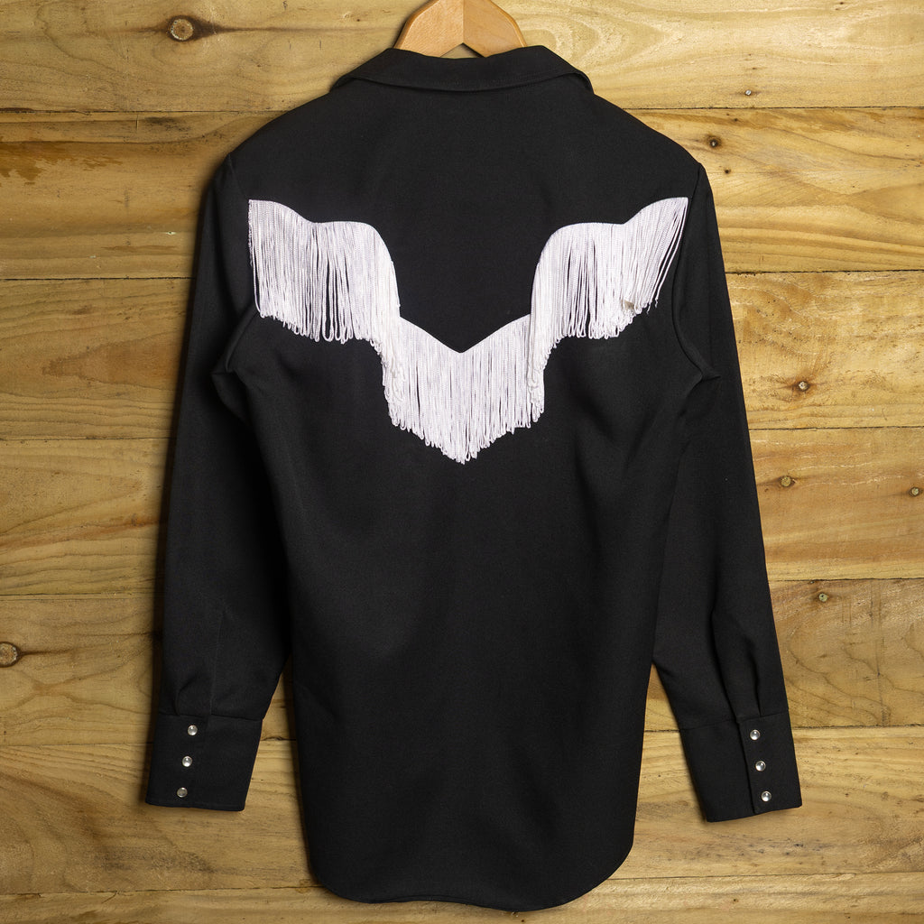 Vintage Caravan Western Wear Fringed Black Cowboy Shirt M