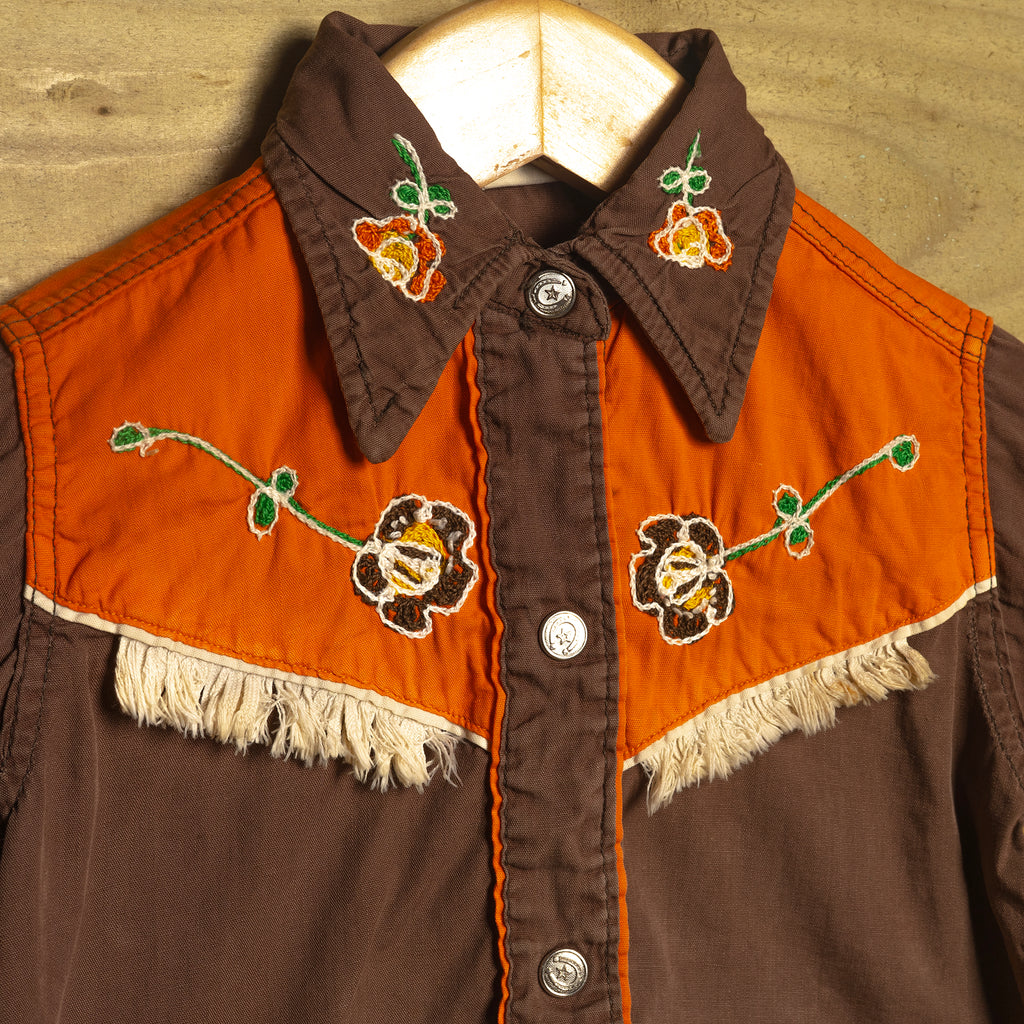 1950s Vintage Kids Western Embroidered Fringe Shirt S