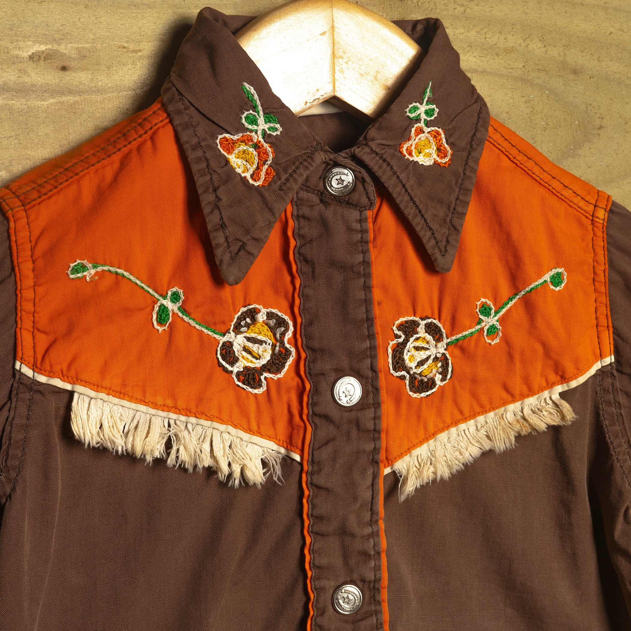 1950s Vintage Kids Western Embroidered Fringe Shirt S