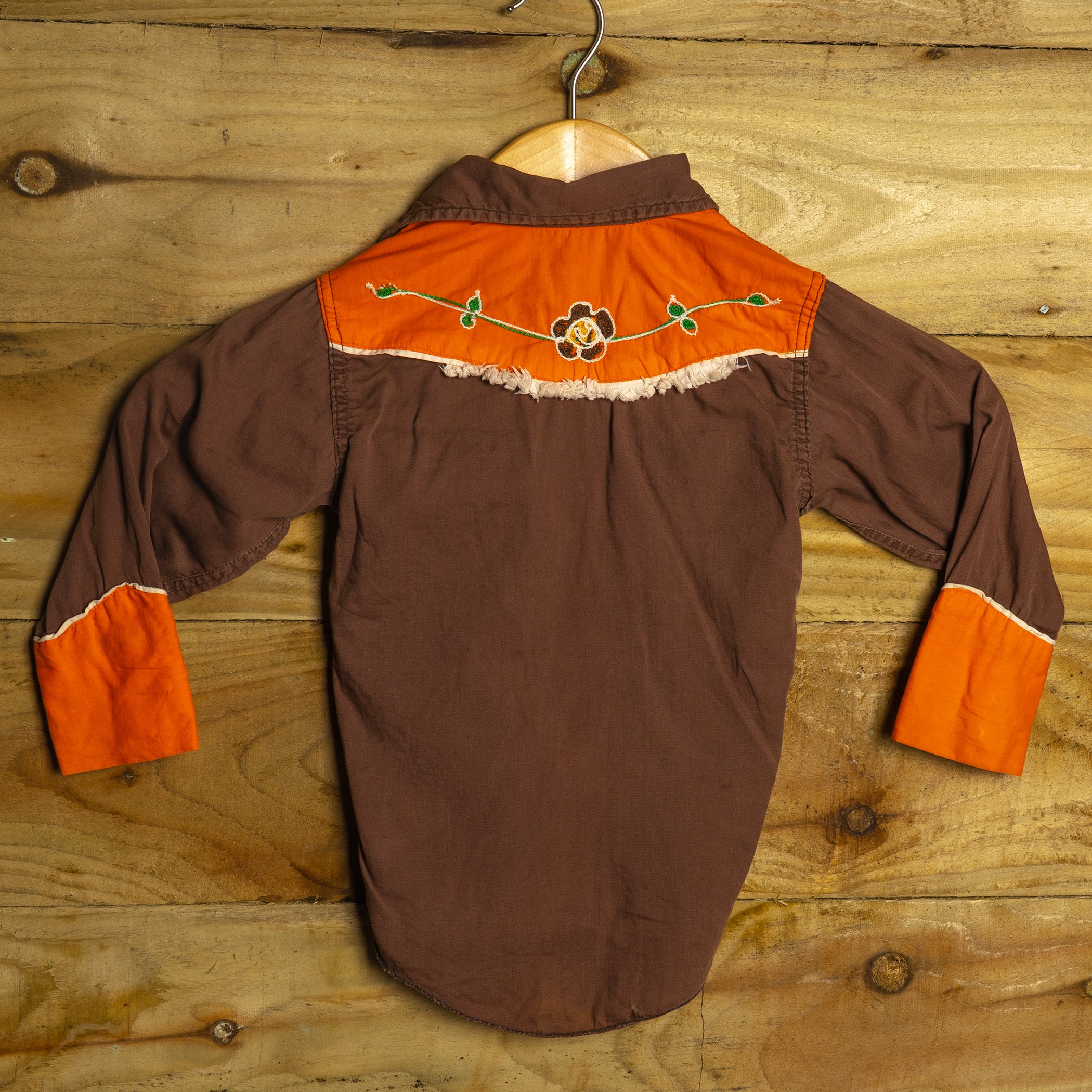 1950s Vintage Kids Western Embroidered Fringe Shirt S