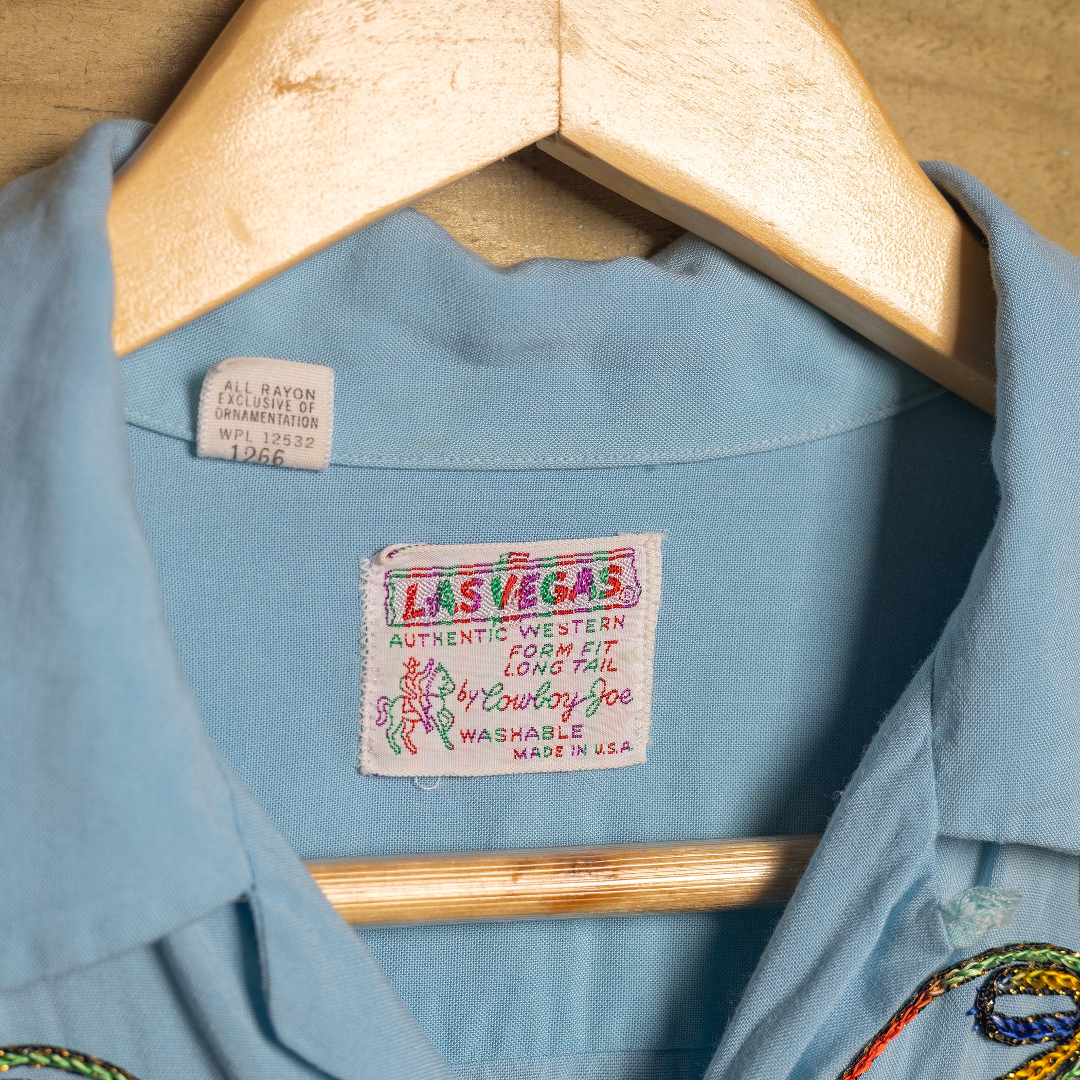 1950s Las Vegas Cowboy Joe Blue Embroidered Western Shirt - Pearl Snaps - Size M - Rare