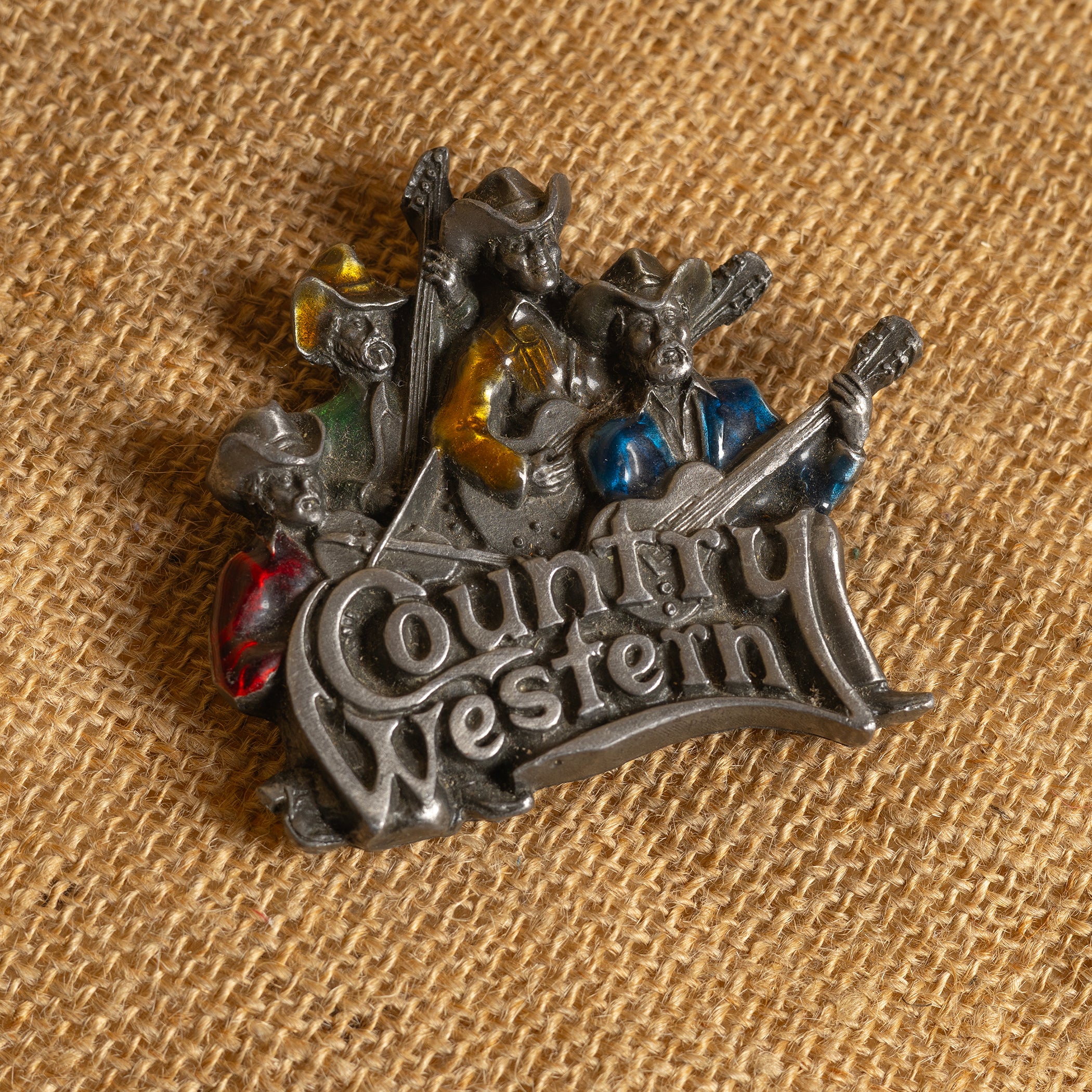 Vintage 1981 Country & Western Music Pickers Guitar & Fiddle Metal Belt Buckle