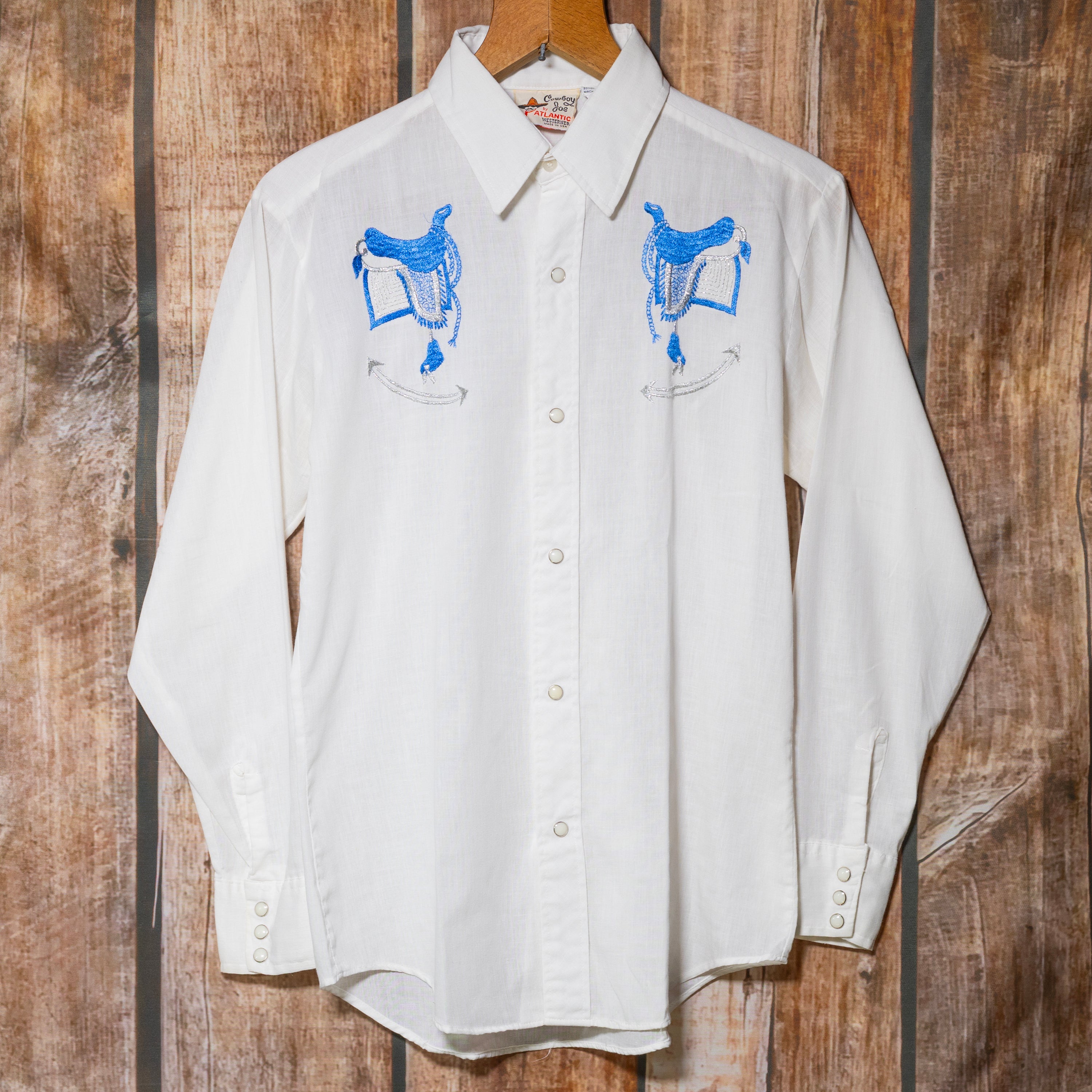 Vintage Cowboy Joe Atlantic Westerner Embroidered White Shirt M