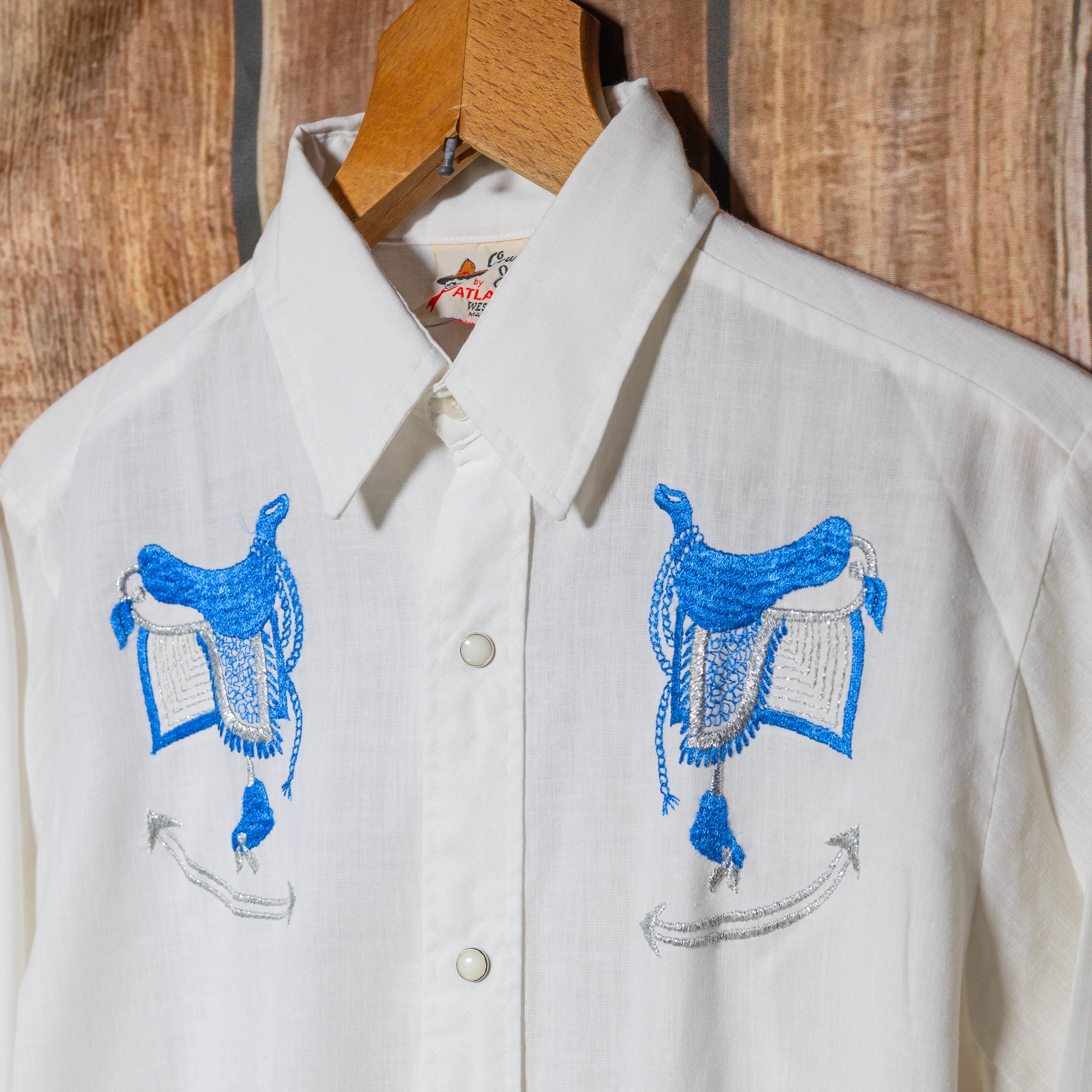 Vintage Cowboy Joe Atlantic Westerner Embroidered White Shirt M