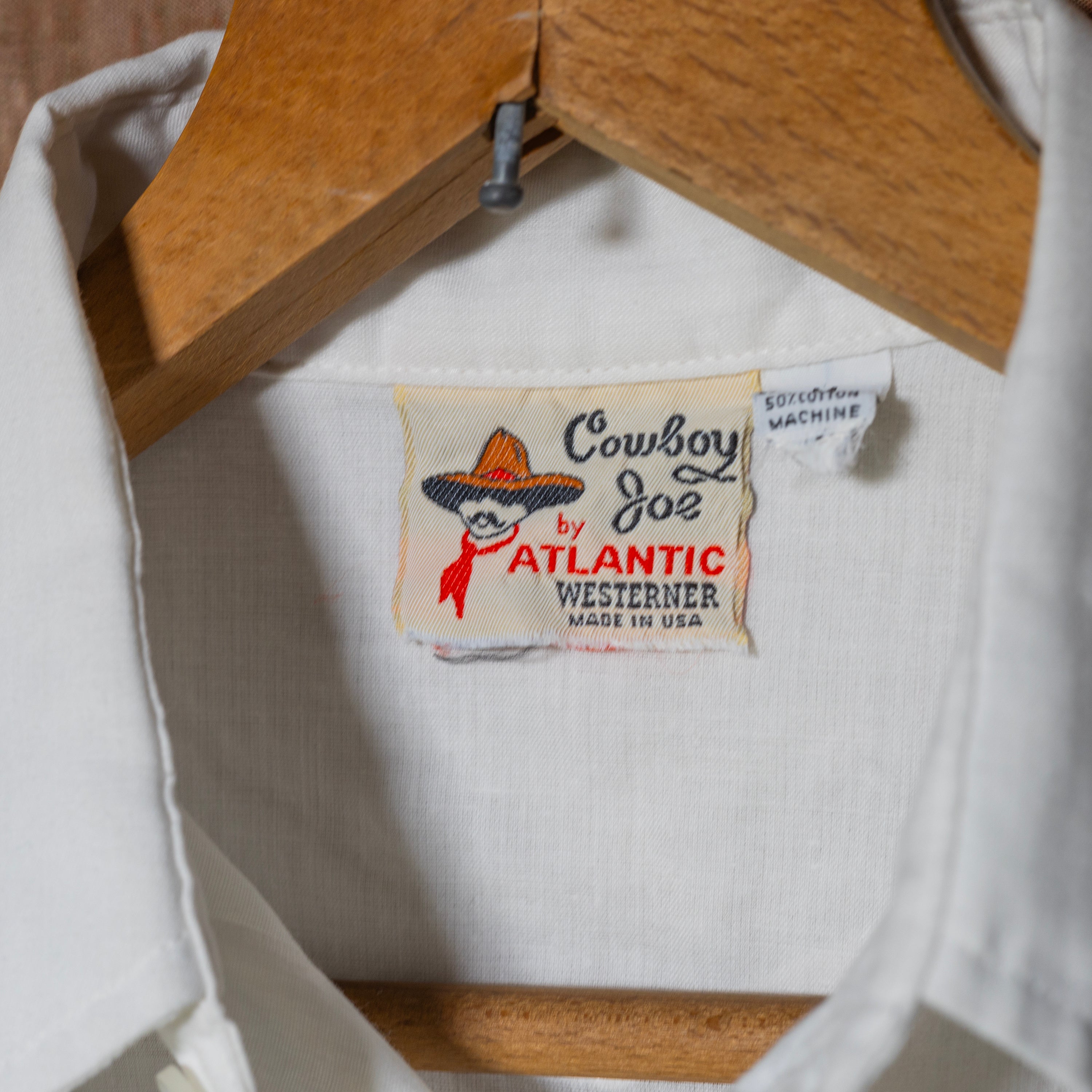 Vintage Cowboy Joe Atlantic Westerner Embroidered White Shirt M