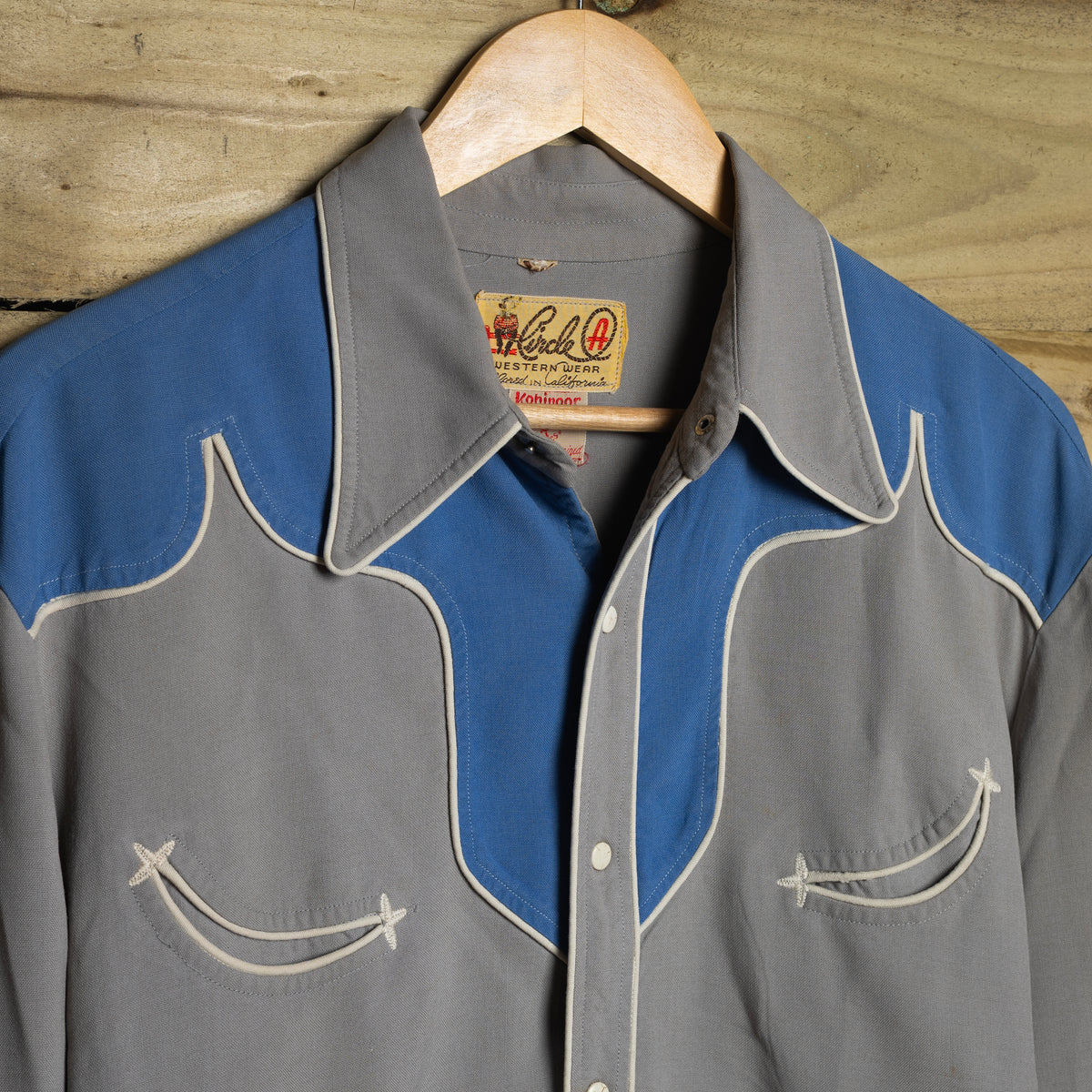 1950s Circle A Blue & Grey Gabardine Western Shirt L