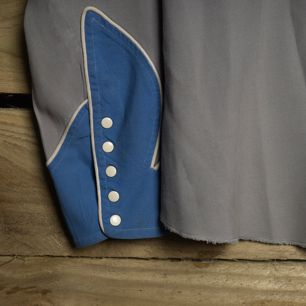 1950s Circle A Blue & Grey Gabardine Western Shirt L