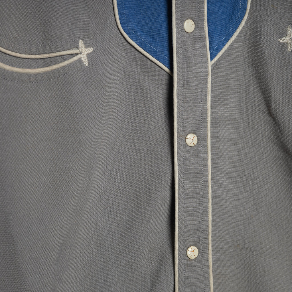 1950s Circle A Blue & Grey Gabardine Western Shirt L