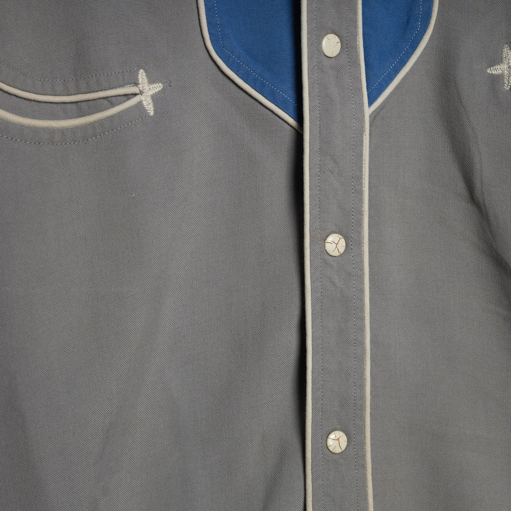 1950s Circle A Blue & Grey Gabardine Western Shirt L