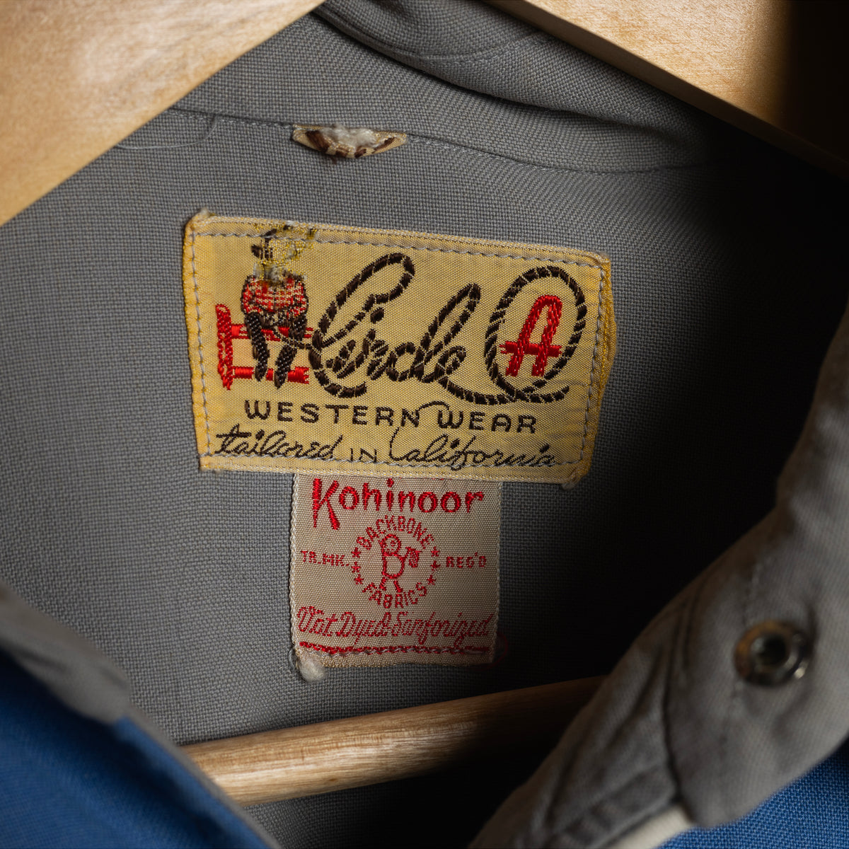 1950s Circle A Blue & Grey Gabardine Western Shirt L