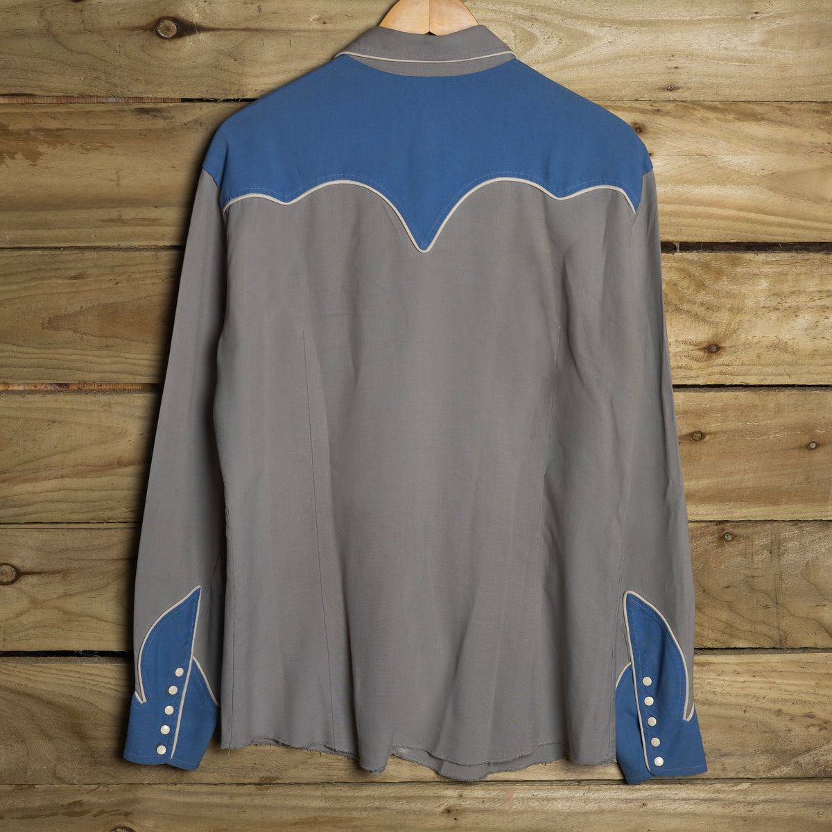 1950s Circle A Blue & Grey Gabardine Western Shirt L