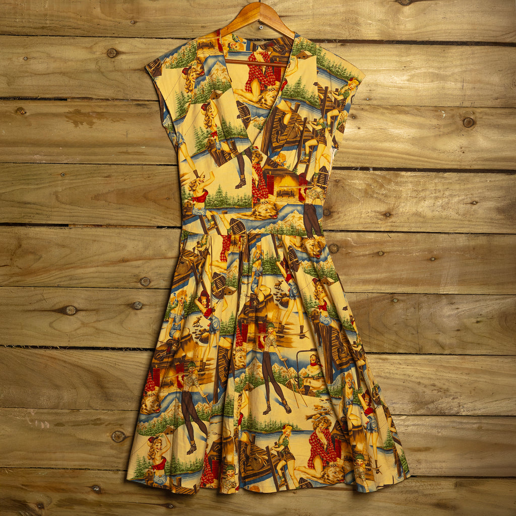 Handmade Cowgirl Printed A-Line Dress | Wilderness Scene | Size S (8-10)