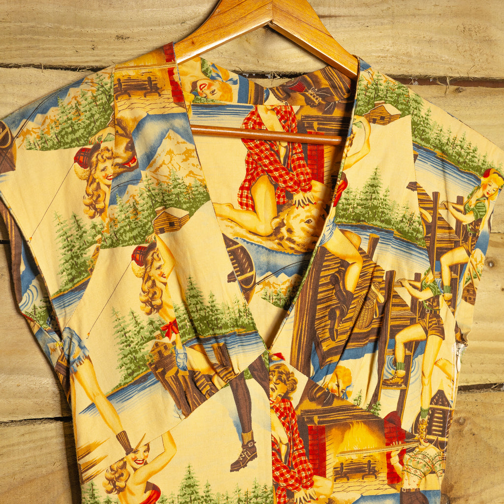 Handmade Cowgirl Printed A-Line Dress | Wilderness Scene | Size S (8-10)
