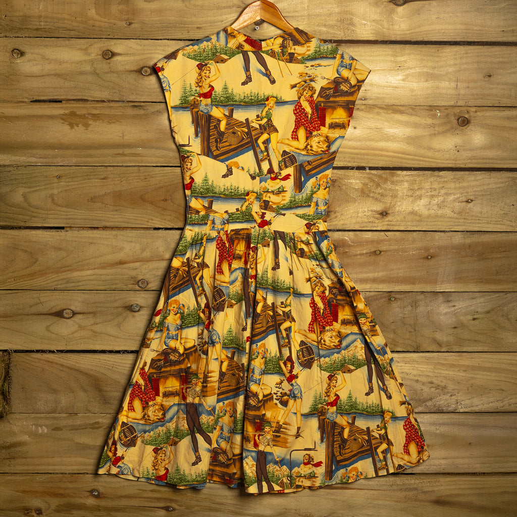 Handmade Cowgirl Printed A-Line Dress | Wilderness Scene | Size S (8-10)