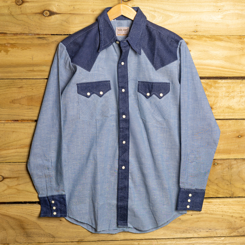 Deadstock Dee-Cee 2-Tone Blue Women's Pearl Snap Western Shirt – Size L