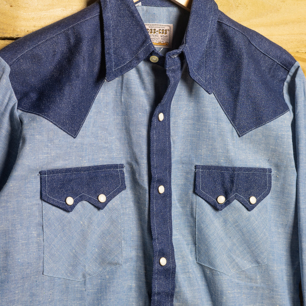 Deadstock Dee-Cee 2-Tone Blue Women's Pearl Snap Western Shirt – Size L