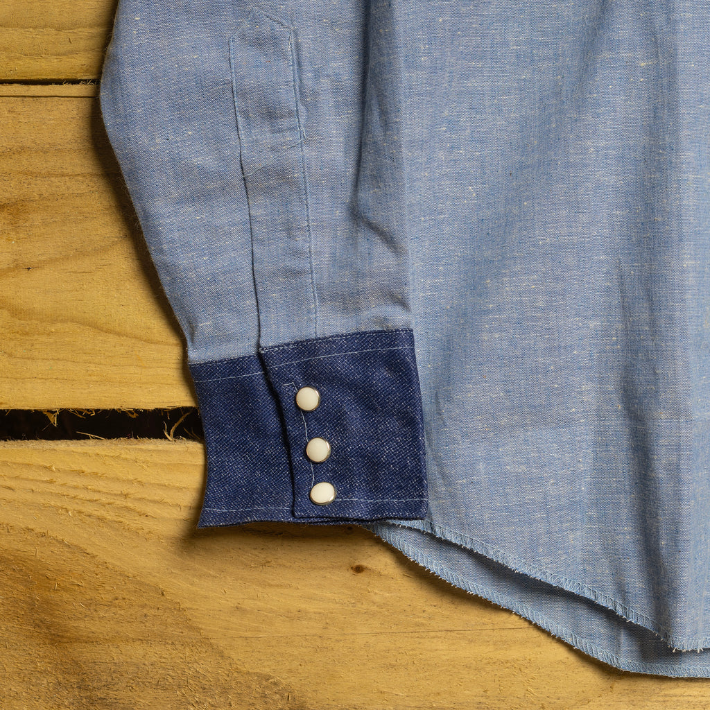 Deadstock Dee-Cee 2-Tone Blue Women's Pearl Snap Western Shirt – Size L