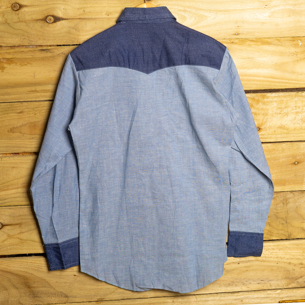Deadstock Dee-Cee 2-Tone Blue Women's Pearl Snap Western Shirt – Size L
