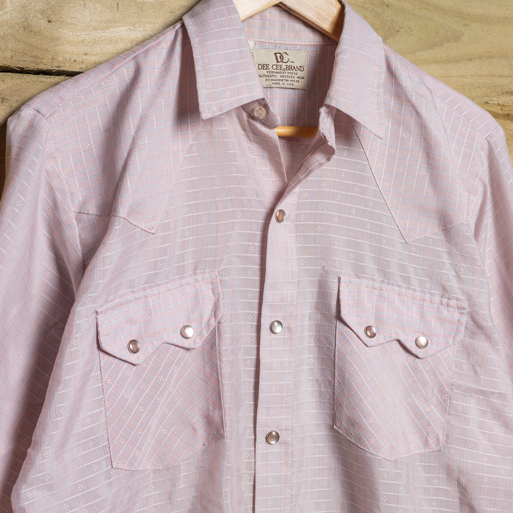 Vintage Dee Cee Pink & White Pearl Snap Western Shirt – Size L