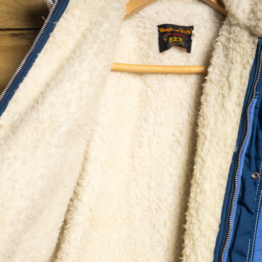 Vintage Weather Jack by Ely Blue Sherpa-Lined Western Jacket - Zip & Snap Closure - Size L