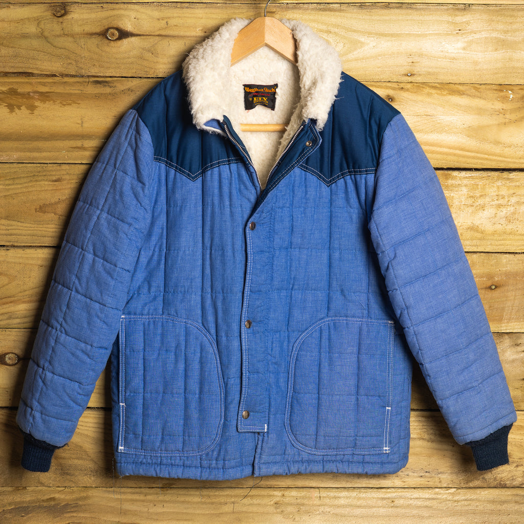 Vintage Weather Jack by Ely Blue Sherpa-Lined Western Jacket - Zip & Snap Closure - Size L