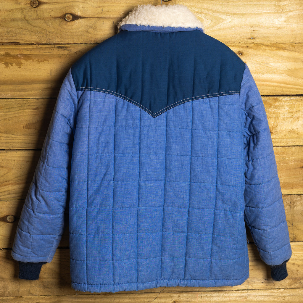 Vintage Weather Jack by Ely Blue Sherpa-Lined Western Jacket - Zip & Snap Closure - Size L