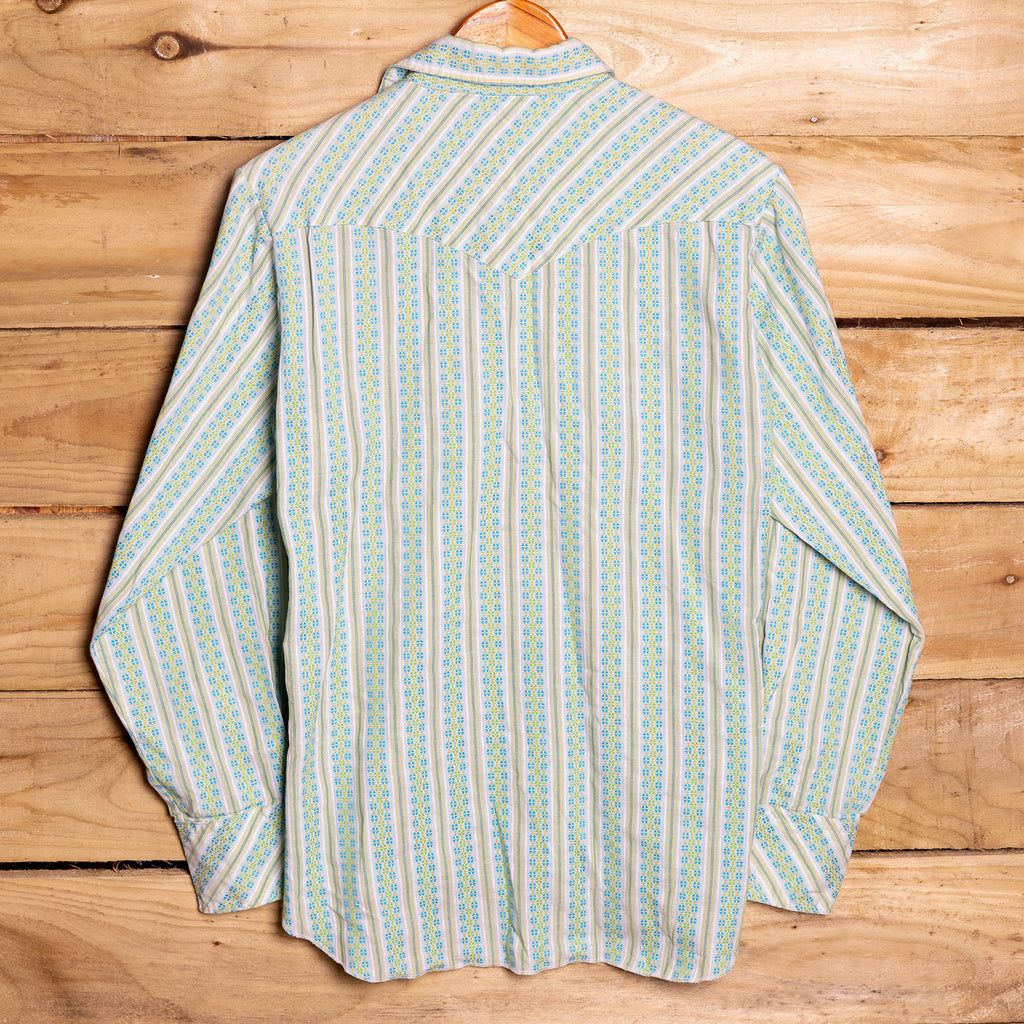 Vintage Golden Hoss Hide Permanent Press Western Shirt – Green & Blue, Pearl Snaps, Size M (12-14)