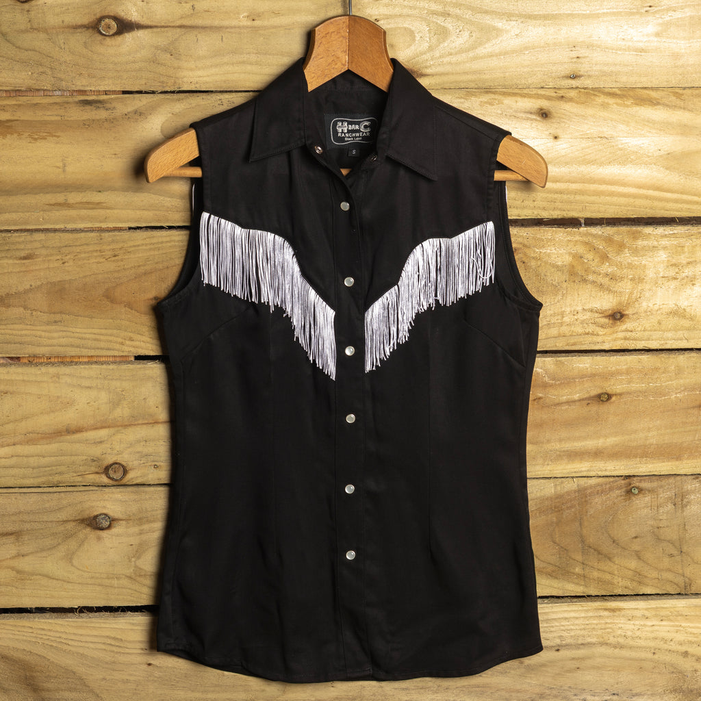 H Bar C Tulsa Black Sleeveless Tencel Western Top – S 8–10