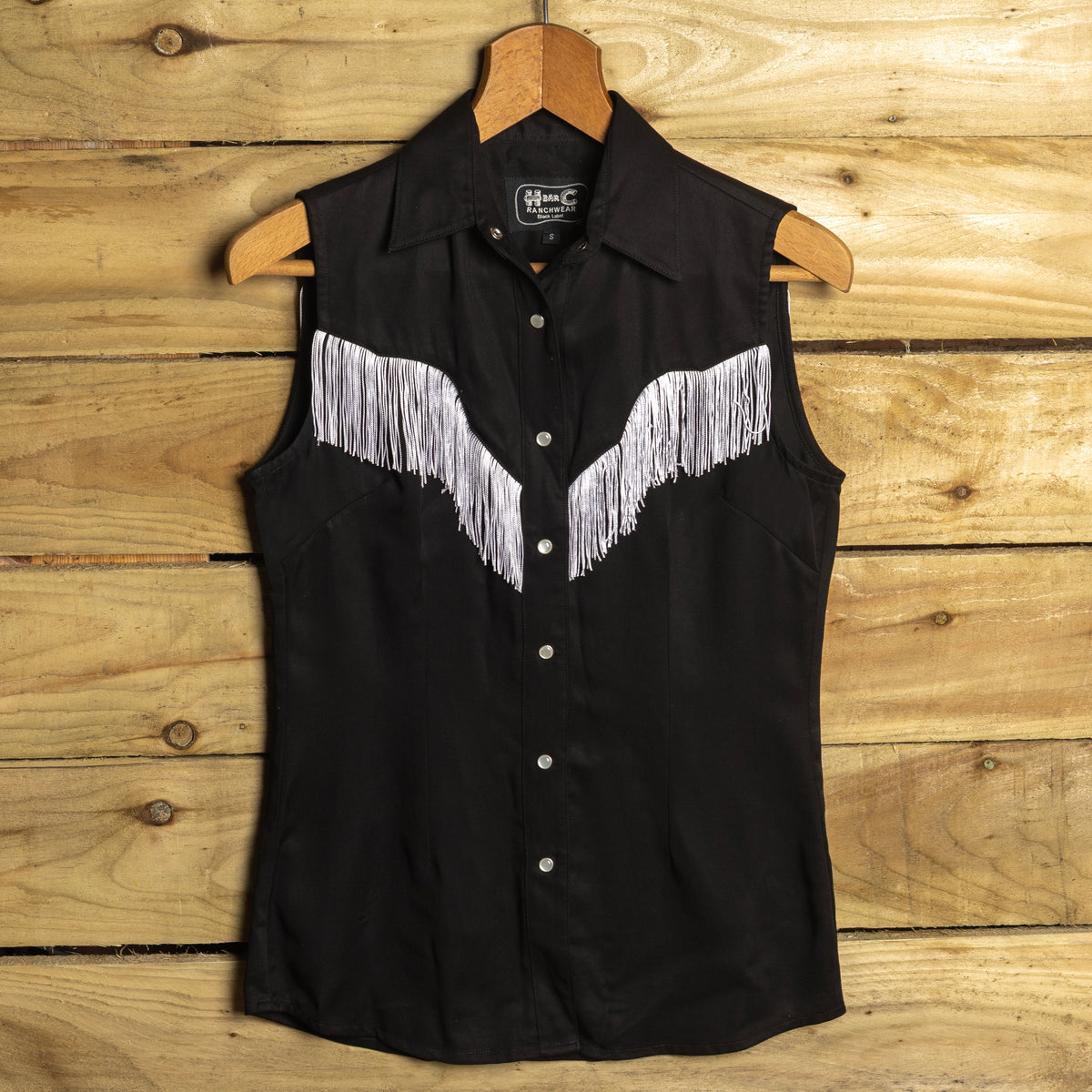 H Bar C Tulsa Black Sleeveless Tencel Western Top – S 8–10