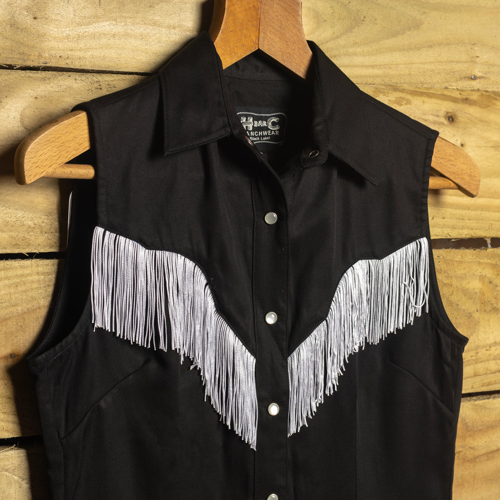 H Bar C Tulsa Black Sleeveless Tencel Western Top – S 8–10